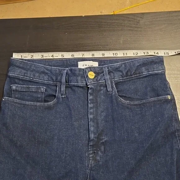 FRAME Women Le One Flare Jeans Keller Blue Stretch Denim Mid Rise Split 2 - Picture 12 of 14